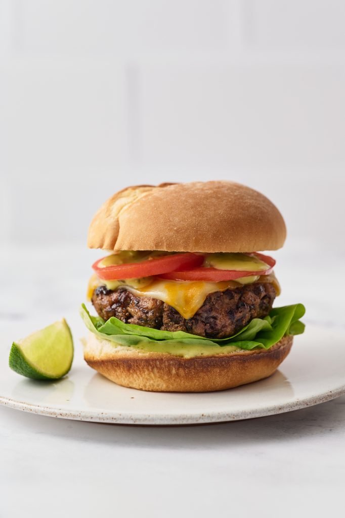 Black Bean Burger with Avocado Yogurt Sauce